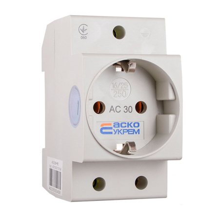 Розетка на DIN-рейку с заземлением АС 30 2Р+РЕ АСКО-УКРЕМ A0150010104