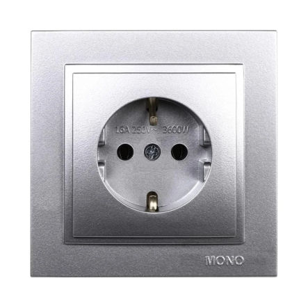Розетка одинарная с заземлением Mono Electric DESPINA, серебро, 102-212121-117 - 1