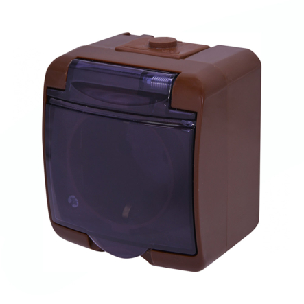 Розетка 1-я Schuko (коричневая/дымчатая крышка) (IP44) RHE-1sd-KR, Hermetics, ETI - 1