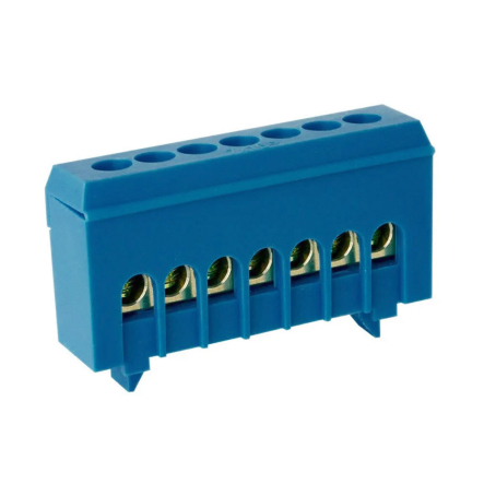 Шина нулевая на DIN-рейку Takel 502785с, в корпусе 7 отверстий, синий - 1