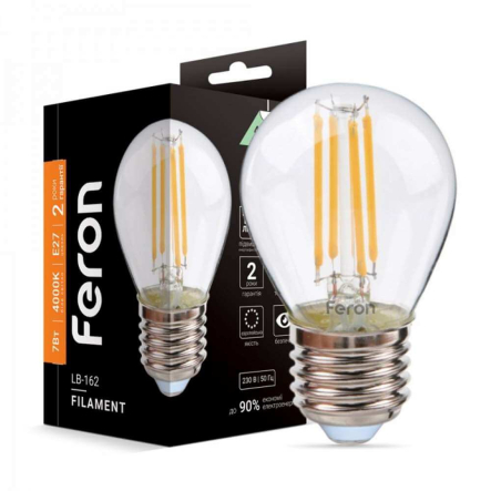 Лампа LED FERON LB-162, 7 Вт, 4000K, E27, 220 В, G45, Filament, 6942 - 1