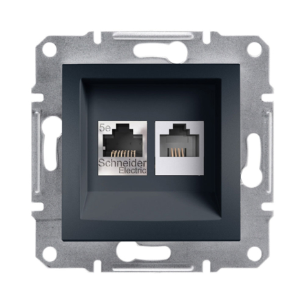 Розетка комп'ютерна +телефонна Schneider Electric ASFORA, антрацит, EPH4900171 - 1