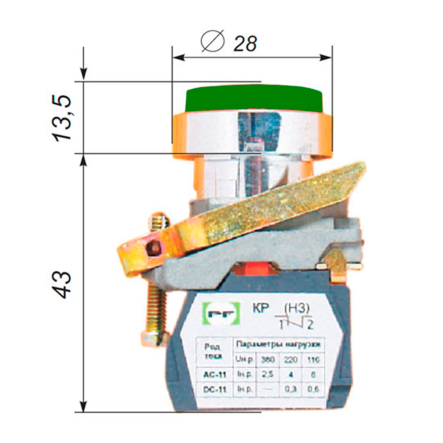 Выключатель кнопочный Промфактор ВК-011НЦВ3 13, толкатель выпуклый, зеленый - 1