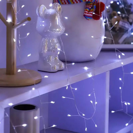 Гирлянда LED Роса мишура от сети и от USB 50м  + пульт, Холодный белый