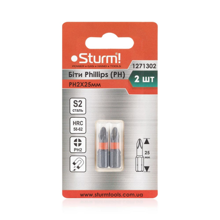 Набор бит S2 PH2*25mm 2шт Sturm 1271302