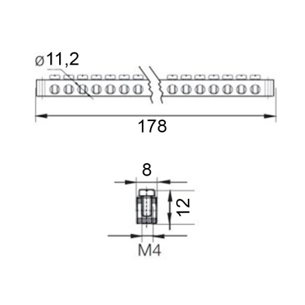 Шина TNSy  PE/N ШЛ8х12 24/2, без изолятора брусок, крепление по краям, TNSy5500223
