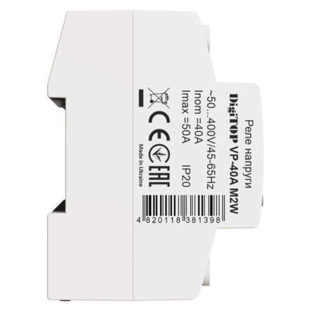 Реле напряжения DigiTOP VP-40A M2W, 2 модуля,. бел. цифр.