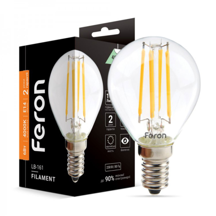 Лампа LED FERON LB-161, 6W, 4000K, E14, 230V, P45, 600Lm, filament, 6934 - 1
