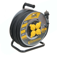 Удлинитель на катушке IEK УК50 Professional, 50 м., 3*2,5 кв.мм., 4 гнезда, 2Р+PE, IP44, кабель КГ, мет. бараб., с термозащитой