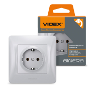 Розетка VIDEX BINERA одинарная, с заземлением, серебряный шелк, VF-BNSK1G-SS