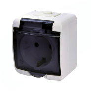 Розетка 1-я Schuko (біла/димчаста кришка) (IP44) RHE-1sd, Hermetics, ETI