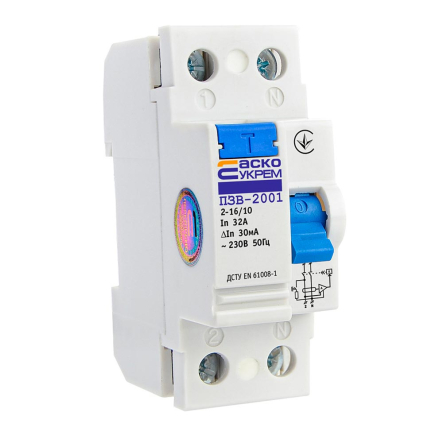 Автоматический выключатель дифференциального тока АСКО-УКРЕМ ПЗВ-2001, 2р, 16А/10мА, A0020010001