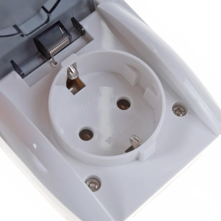 Розетка и 1 кл. выключатель с з/к, крышкой Lezard Nata вертикальный белый, 710-0200-172