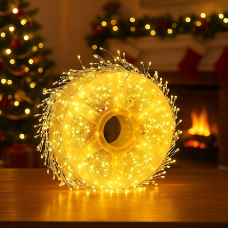 Гирлянда LED Роса Мишура от USB 50м, 1500LED+ пульт, Тёплый белый свет