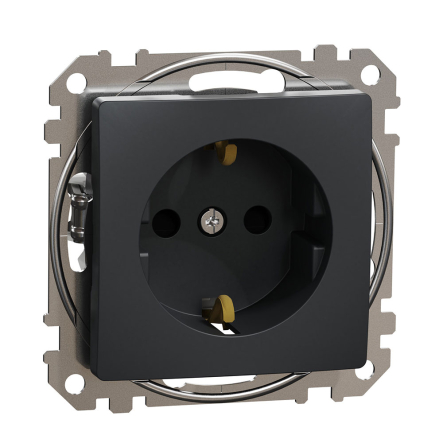 Розетка с заземлением + шторки Schneider Electric Sedna Design, черный, SDD114022 - 1