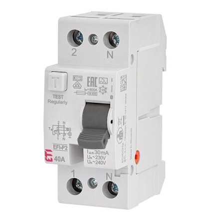 Дифференциальное реле ETIMAT EFI6-P2, 40А/30мА 2р (6кА), 2061252 - 1