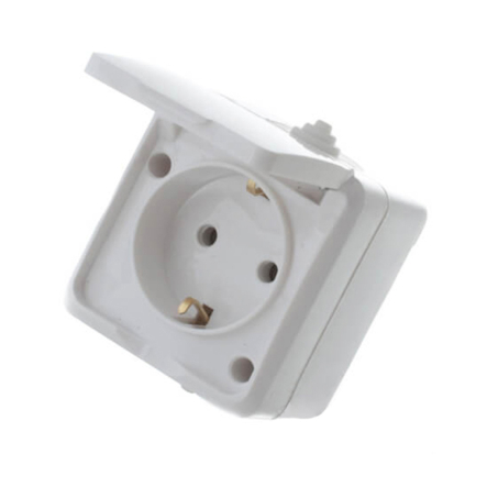 Розетка 1-а с/з з кришкою вологозахищена, біла, РЗ16-З-IP44, АСКО-УКРЕМ - 1