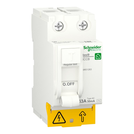 Дифференциальное реле Schneider Electric RESI9, 2P, 63A, 30mA, АС, R9R51263 - 1