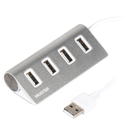 Хаб USB 2.0 Type-A Maxxter HU2A-4P-01 на 4 порти, метал, срібло - 1