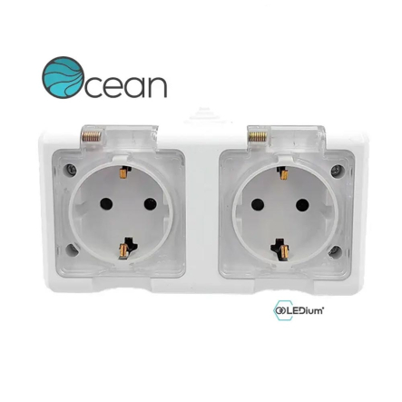 Розетка двомісна із заземленням LEDium OCEAN, 16А, IP54, біла - 1