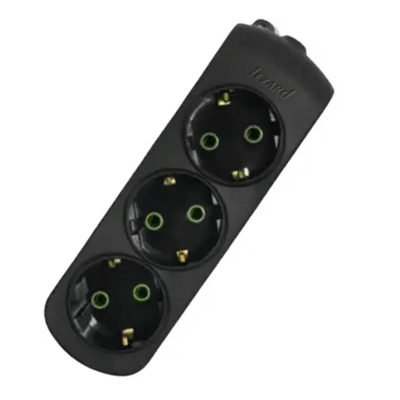 Кассета Lezard Letitia 3 гнезда, с заземлением, чёрная, 721В-0300-301 - 1