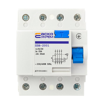Устройство защитного отключения АСКО-УКРЕМ ПЗВ-2001, 4р, 25А, 30mA, A0020010012 - 1