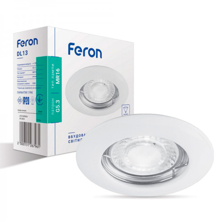 Светильник точечный Feron DL13, MR-16, G5.3, неповоротный, белый, 908 - 1