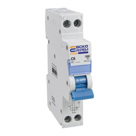 Устройство защитного отключения ДВ АСКО-УКРЕМ UTrust 1P+N (18 mm)  6А C 30mА AC, A0010210142