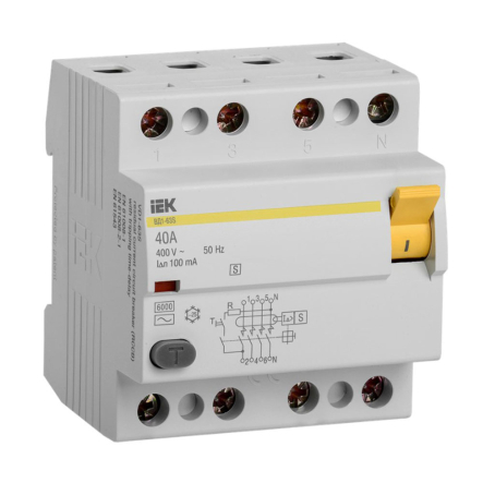 Устройство защитного отключения УЗО IEK ВД1-63S, 4Р, 40А, 100мА, селективное, MDV12-4-040-100 - 1