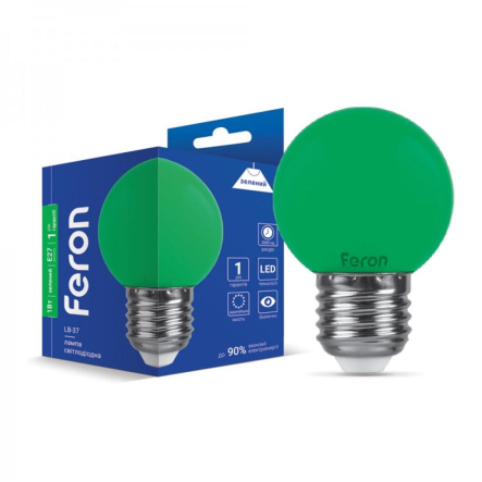 Лампа светодиодная Feron LB-37, 1W, зеленая, E27, 220V, G45, 4584 - 1