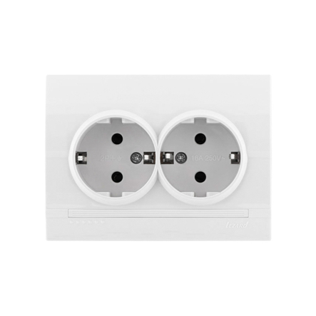 Розетка Lezard DERIY двойная, c заземлением, белая, 702-0202-127 - 1