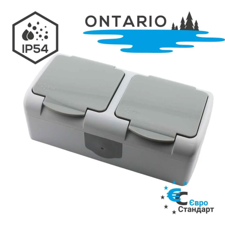 Розетка із заземленням 2-а сіра 16А IP54 ONTARIO LEDium NR04 - 1