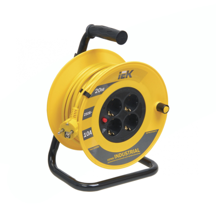 Удлинитель на катушке IEK УК20 Industrial, 20 м., 3*1,0 кв.мм., 4 гнезда, 2Р+РЕ, c термозащитой, WKP14-10-04-20 - 1