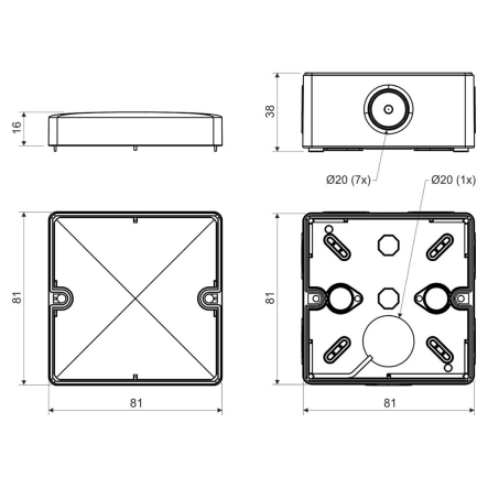 Коробка антивандальная, мембранные входы, для наружного монтажа, KOPOS KSK 80_FA, IP66, 81х81х35 мм, черная