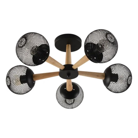 Люстра VALESO V XA1565B-5 BK+WOOD, 60W, E27х5, сталь