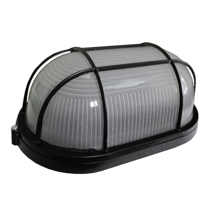 Світильник TechnoSystems НПП1202-100W-E27-IP65, овал, чорний, з ґратами, 5001187 - 1