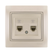 Розетка телефонная евро Lezard MIRA двойная, жемчужно-белый перламутр, 701-3030-138