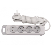 Удлинитель LUXEL NOTA, 3 розетки 3 м, 2P+PE, выключатель, 2 USB A, 4333