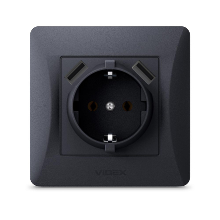 Розетка VIDEX BINERA одинарная, с заземлением и 2USB, черный графит, VF-BNSK1GU2-BG - 3
