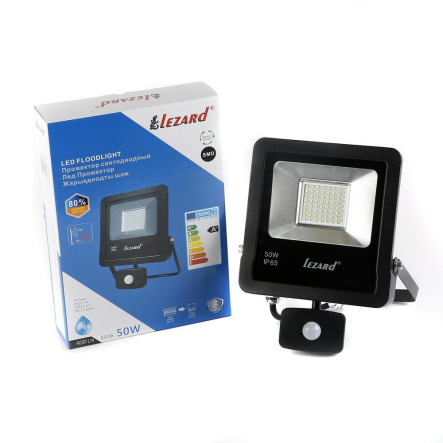 Прожектор світлодіодний з датчиком руху LEZARD 50W, 6500K, IP65, PAL6550S - 1