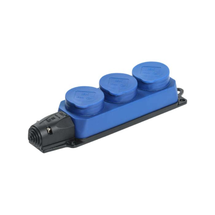 Розетка (колодка) 3-місна РБ33-1-0м з захисними кришками IP44 ОМЕГА синя IEK - 1