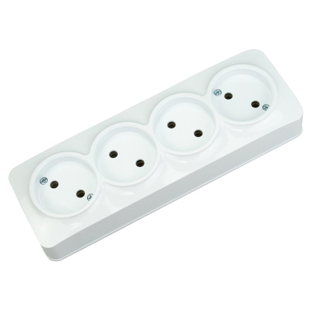 Розетка 4-а накладна ііз заземленням HOROZ POWER MAX-4E, 16А, 250V, IP20, біла, 104-008-0004-010 - 1