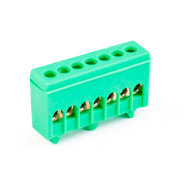 Шина нульова на DIN-рейку Takel 502785з, в корпусі 7 отворів, зелений