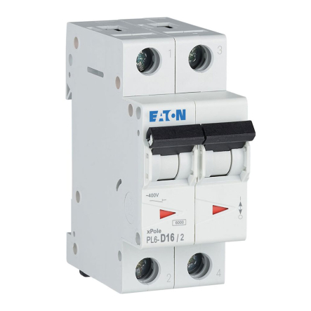 Автоматический**выключатель**EATON**PL6-D16/2, 2P, 16 A, D 10kA, 286579