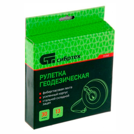 Гедезична рулетка 30 м x 13 мм закритий корпус фібергласова стрічка СИБРТЕХ 31262 - 2