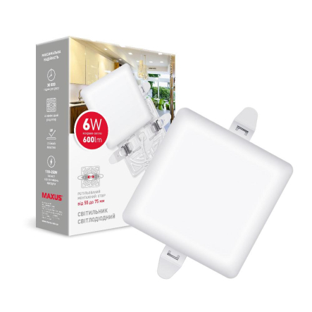 LED-светильник точечный встраиваемый MAXUS SP Adjustable, 6W, 4100K, 600Lm, Square, 90х90х20мм, 1-MSP-0641-SA - 1