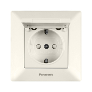 Розетка с заземлением, с защитными шторками, с крышкой, Panasonic Arkedia Slim, крем, 02102BG