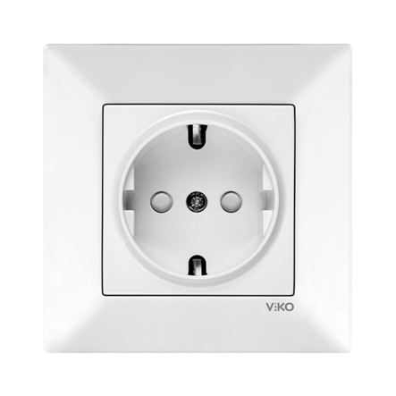 Розетка одинарная с заземлением и шторками VIKO Meridian, 90970042-WH, белая - 1