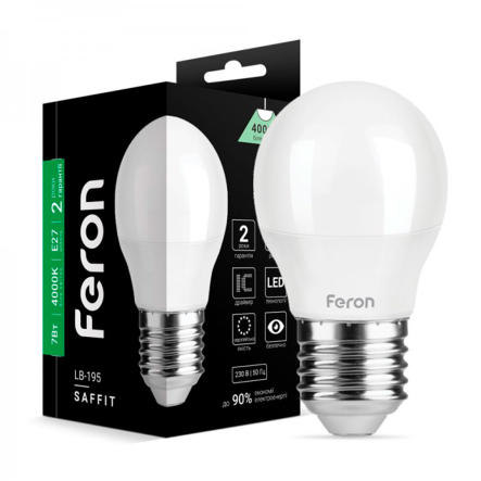 Лампа светодиодная Feron LB-195, 7W, 4000K, E27, 220V, G45, 5557 - 1