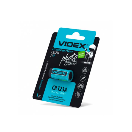 Батарейка литиевая VIDEX CR123A, 3 В, CR17345, 5018LC, 23459 - 1